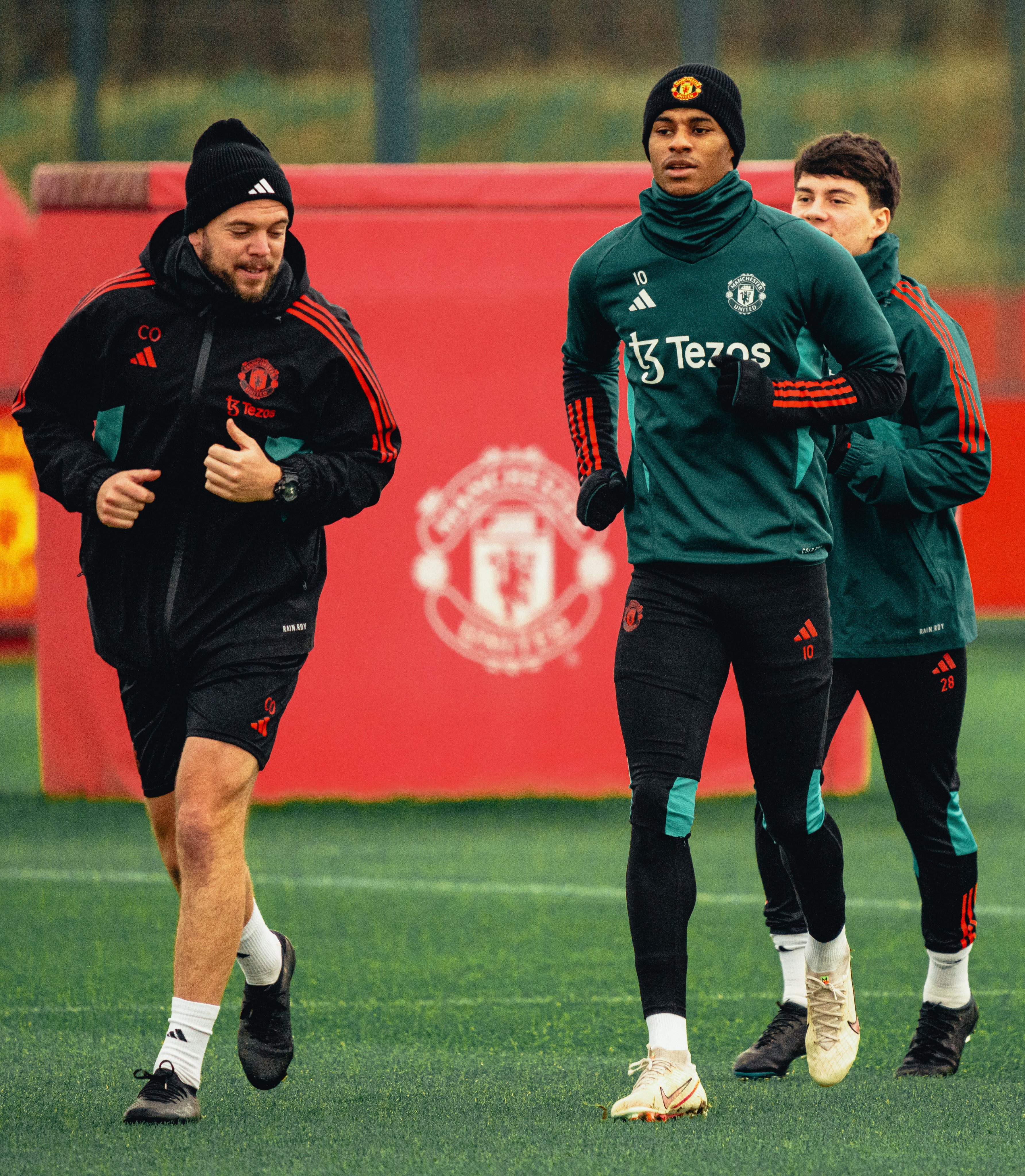 Marcus Rashford on the move in training.