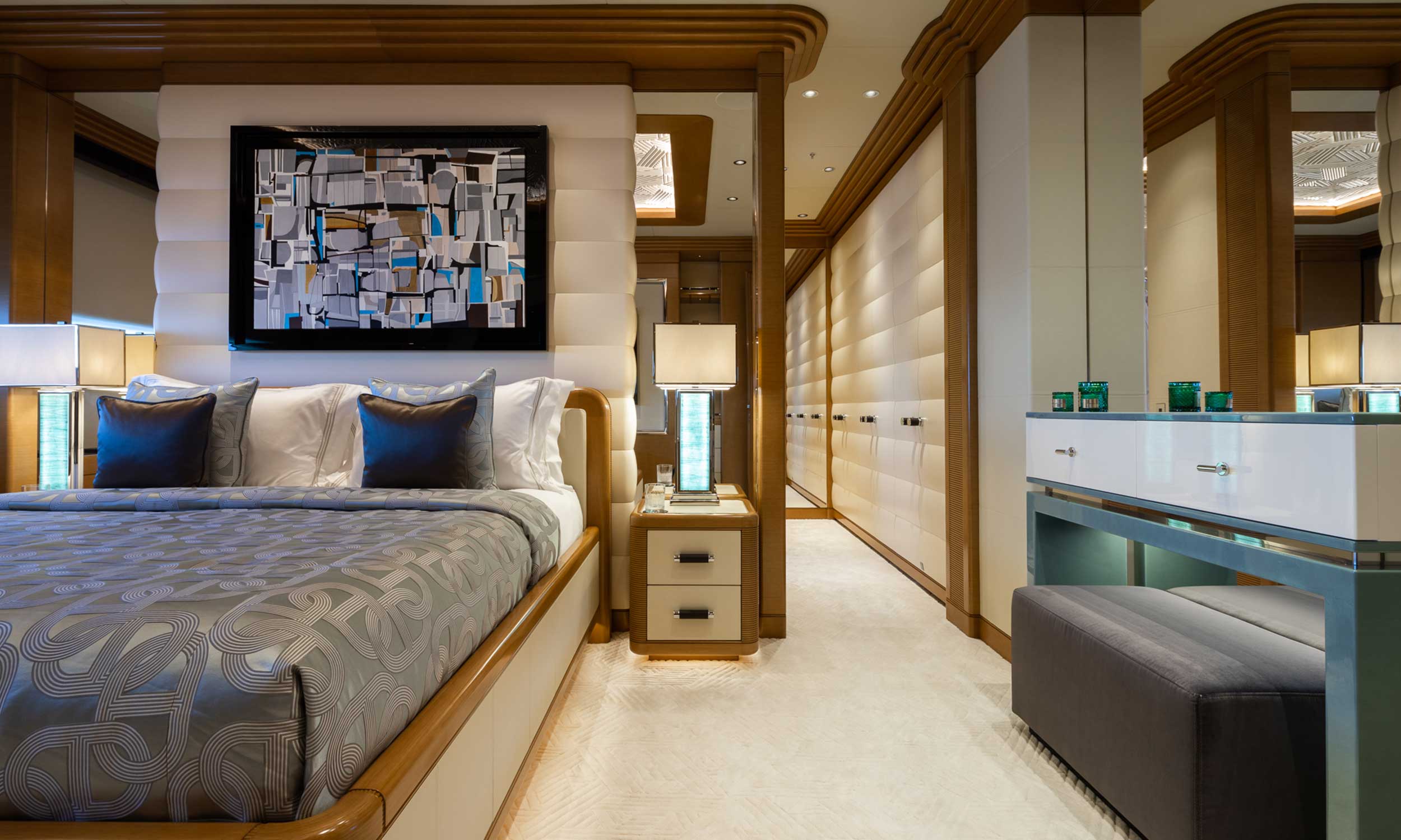 The superyacht has eight impressive staterooms each with an ensuite and can sleep up to 12 people