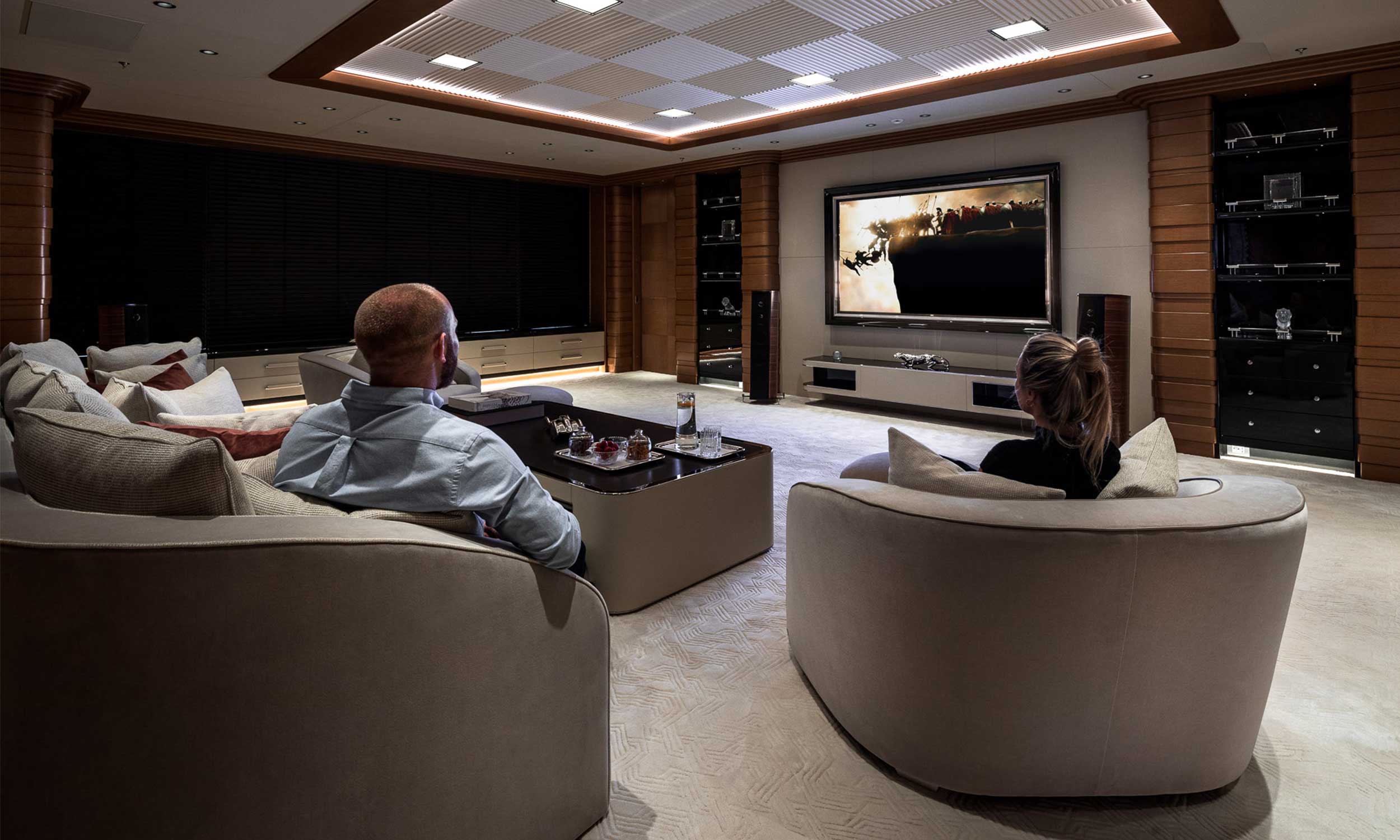 The cinema room has a superior audio system and is perfect for curling up to watch a movie