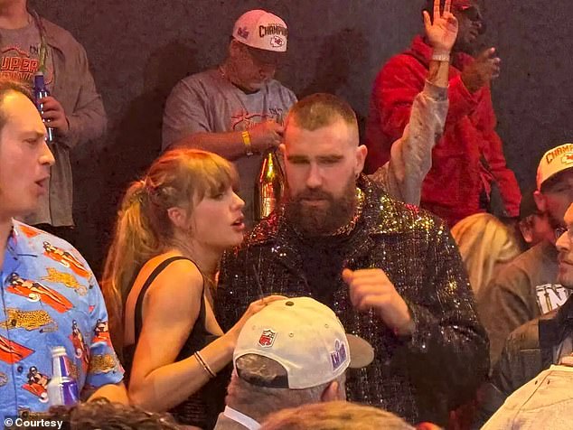 Taylor Swift cringes as Travis Kelce parties with her PARENTS at nightclub while raunchy music plays... as Super Bowl champ makes his debut on her social media in hilarious TikTok video |