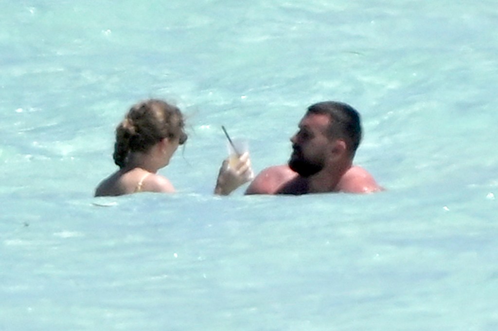 Taylor Swift and Travis Kelce on vacation on Harbour Island, Bahamas on Thursday, March 21, 2024. 