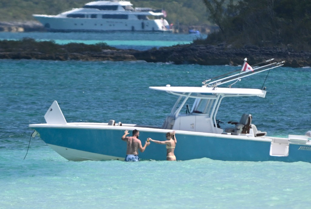 Taylor Swift and Travis Kelce on vacation on Harbour Island, Bahamas on Thursday, March 21, 2024. 