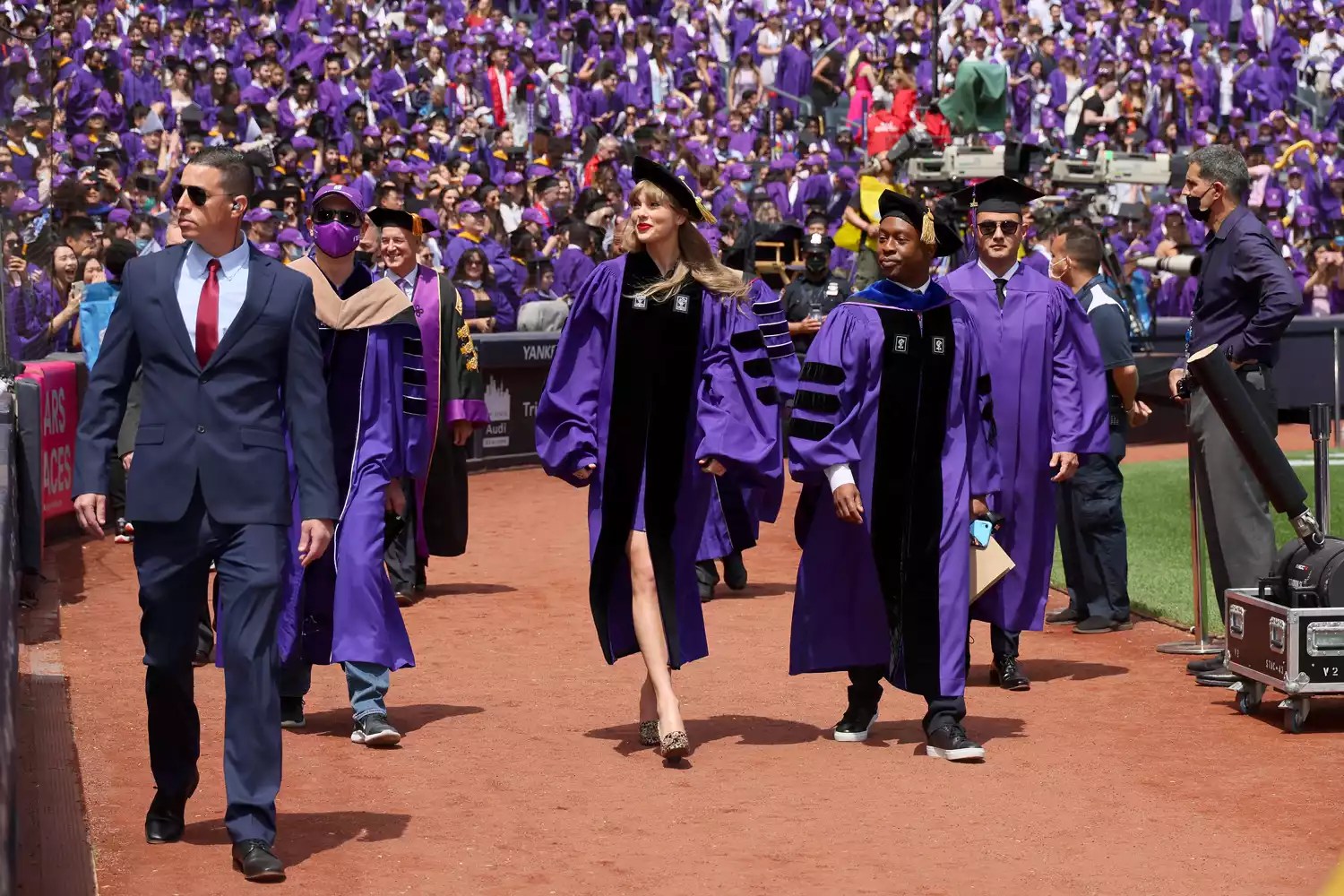 Taylor Swift arrives to deliver the New York University 2022 Commencement Address at Yankee Stadium on May 18, 2022 in New York City.