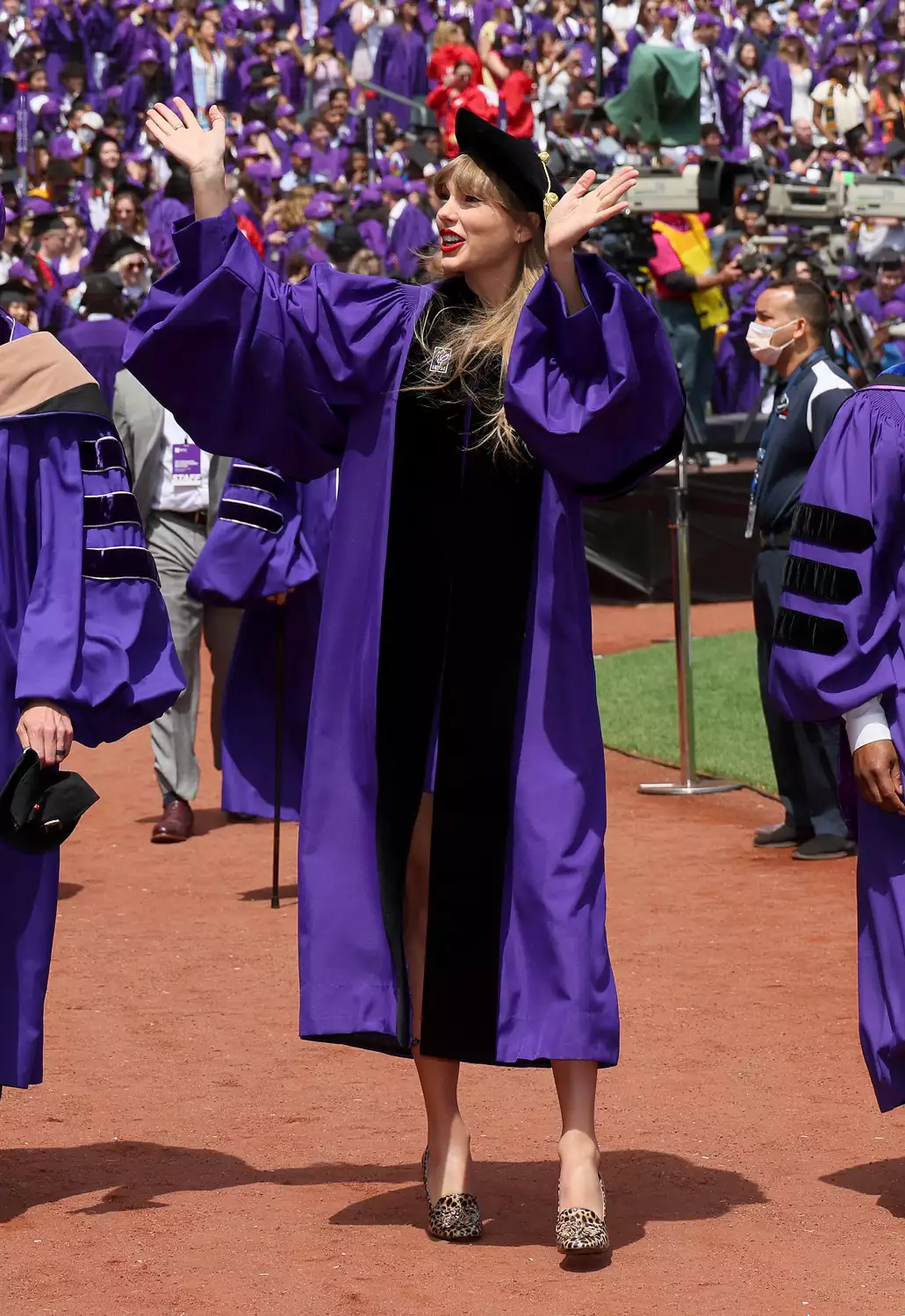 Taylor Swift arrives to deliver the New York University 2022 Commencement Address at Yankee Stadium on May 18, 2022 in New York City.