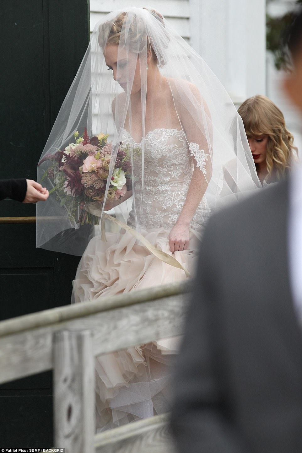 Here comes the bride! Meanwhile Abigail certainly stole the show in her elaborate bridal gown, which went against tradition with its off-white and pale pink hue 