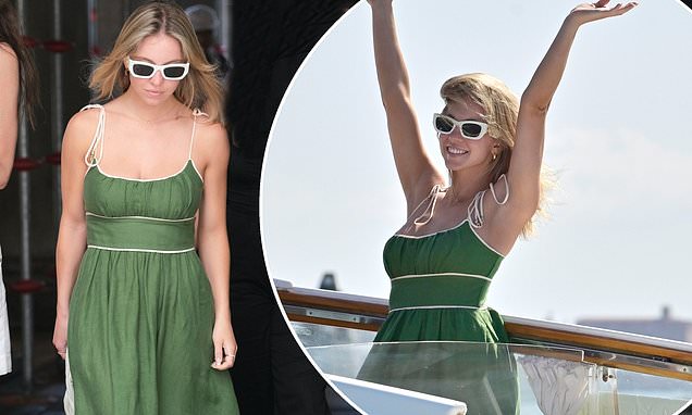 Sydney Sweeney looks effortlessly chic in a green maxi dress as she heads out on a boat with pals during the Venice Film Festival | Daily Mail Online