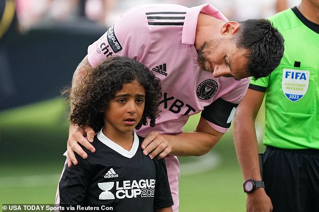 Lionel Messi comforts DJ Khaled's crying son after walking out with him as  a mascot for Inter Miami's game against Atlanta on Tuesday night | Daily  Mail Online