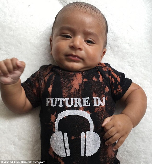 'Future DJ': The account, simply called asahdkhaled, already has 889,000 followers who keep up to date with little Asahd's high life as he follows his father's footsteps