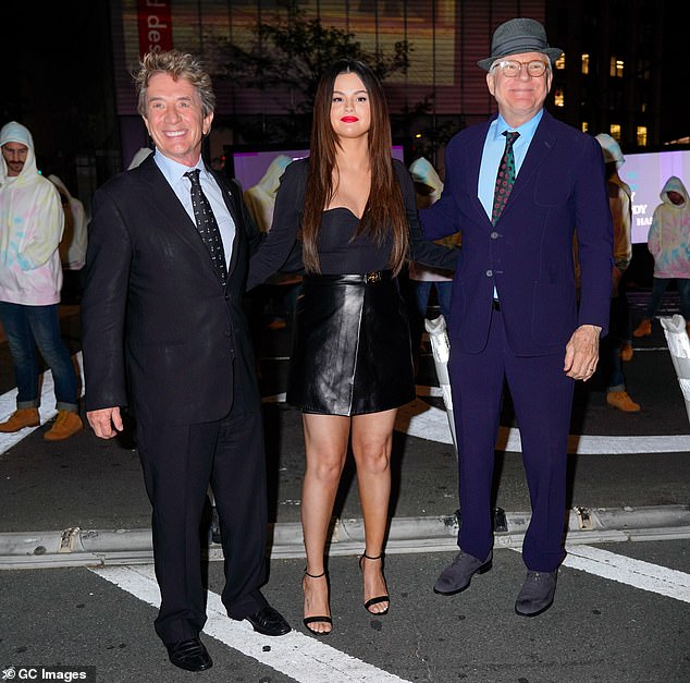 Having a good time: Gomez was also seen posing for a few shots with her Only Murders In The Building costars Steve Martin and Martin Short