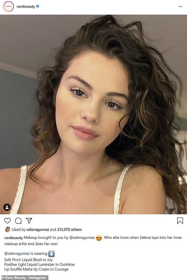 Self promo: Selena Gomez used a selfie to promote products from her Rare Beauty makeup line, in an Instagram post on Monday