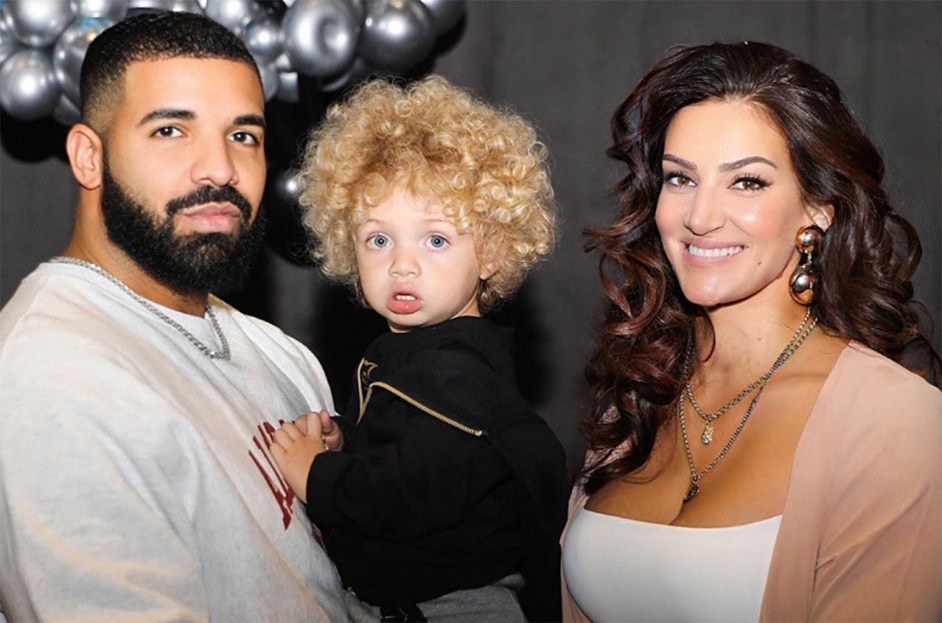 Drake, son Adonis and Sophie Brussaux