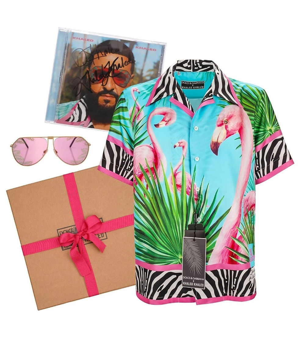 DOLCE & GABBANA DJ Khaled Box Flamingo Silk Shirt Sunglasses CD Pink Blue  men | Vahathan store