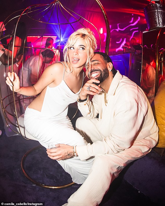 Drake poses with Camila Cabello at Michael Rubin's all-white party