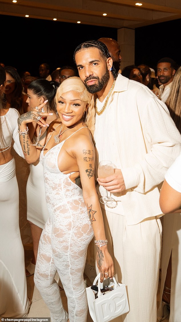 The 37-year-old rapper (born Aubrey Drake Graham) shared a snap on his Instagram story with female rapper GloRilla at the Hamptons party