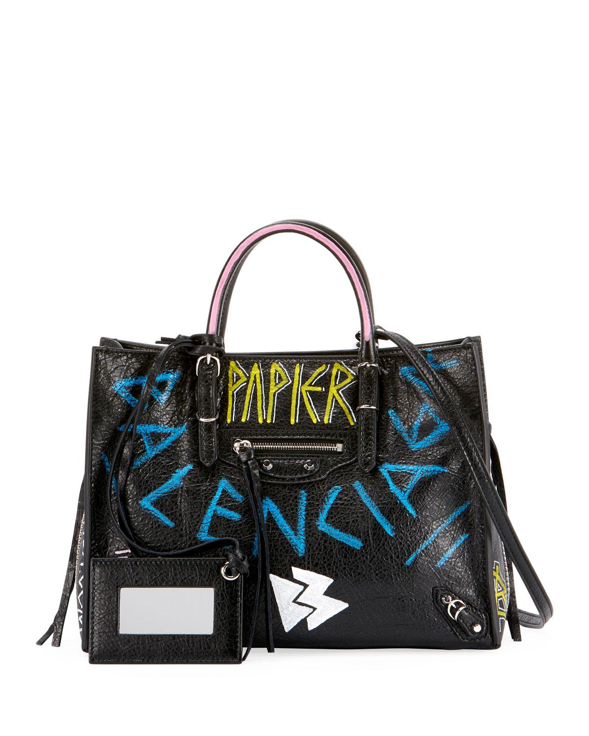 Balenciaga Papier A6 Zip Around Graffiti Tote Bag in Black | Lyst