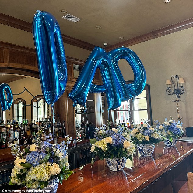 Drake even had some decorations set up inside his mansion that hung around his bar